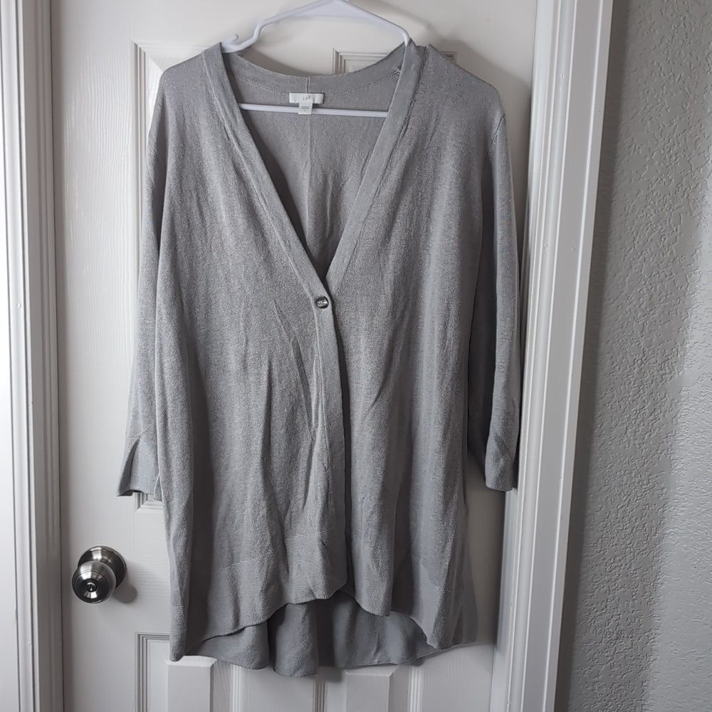 J Jill sweater one button linen blend high low design size L